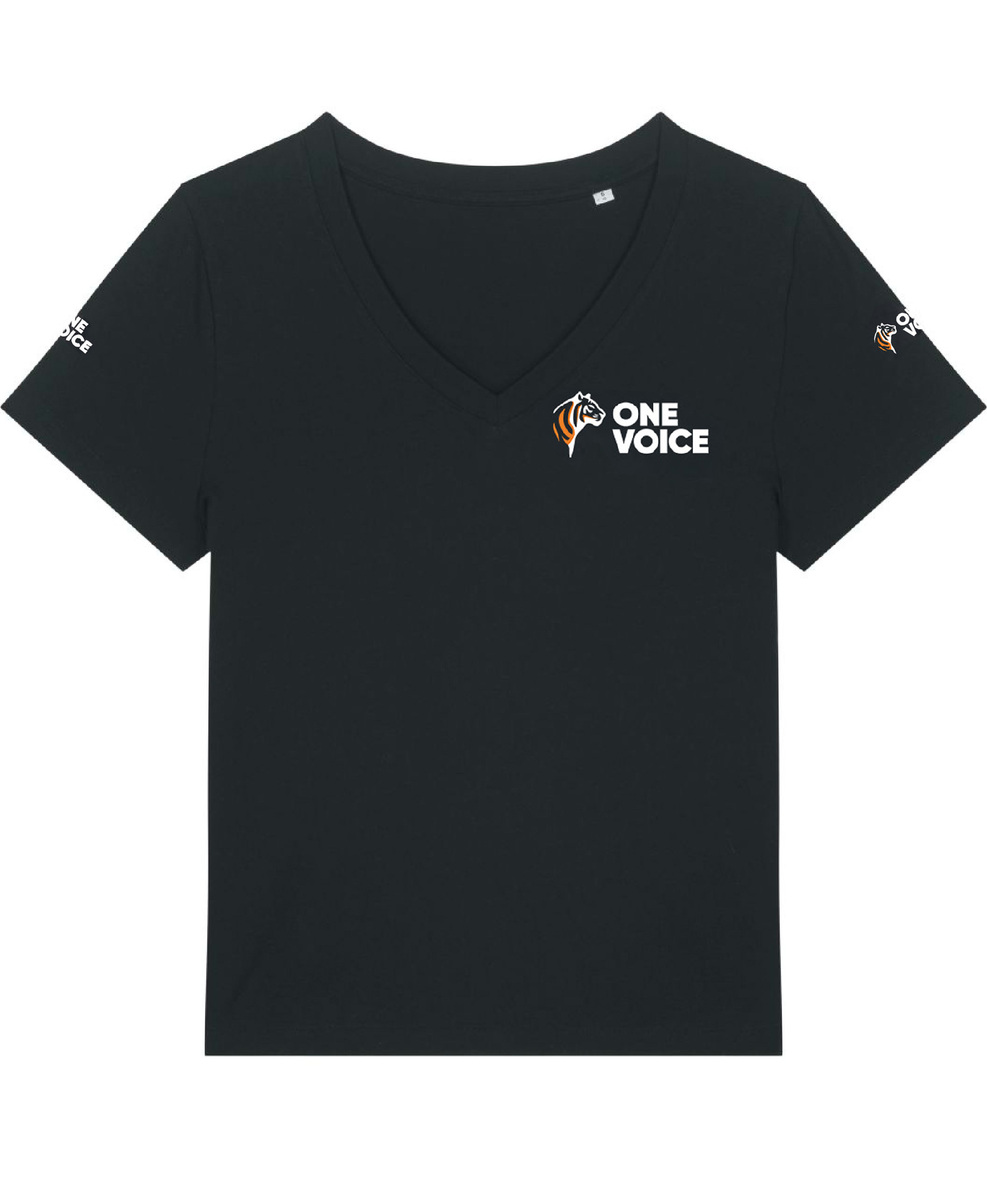 T-shirt noir col V - Femme